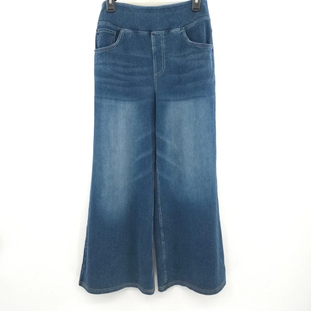 Halara Flex Denim Pants NWT Large Petite Blue Wide Leg High Waisted Pull On